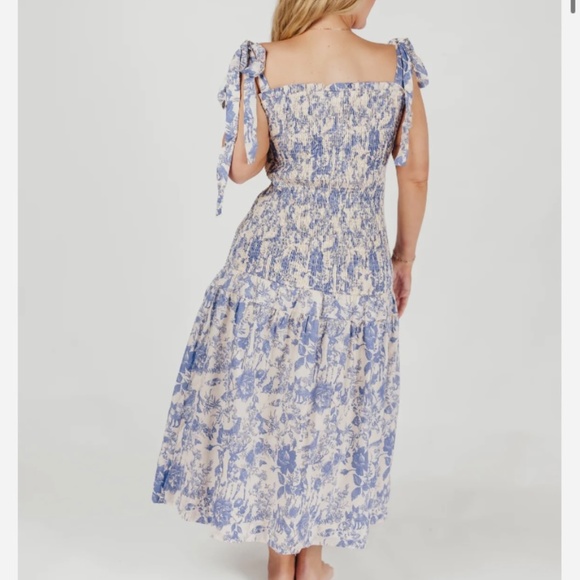 Worth Collective Marianne Toile Print Midi Dress with Smocking and Tie Accents i - Picture 2 of 3